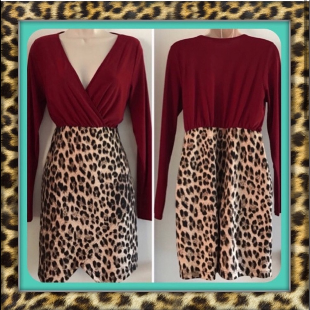 👑✅PRICE FIRM✅Sexy Leopard Red Combo Mini Con Dress